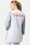 Überwurfschürze Zyra - speziell für die Caritas, Farbe: weiß, Größe: I ( 36-42 ) mit Druck des Logos der Caritas auf der Brust