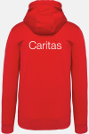 Hoodie Teyran - speziell für die Caritas, Farbe: rot, Größe: XS mit Druck des Logos der Caritas auf der Brust
