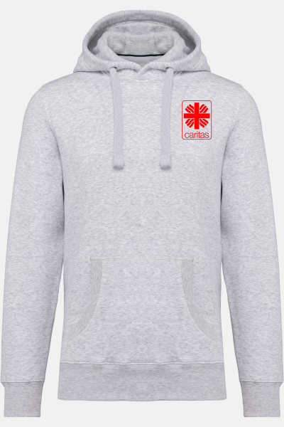 Hoodie Teyran - speziell für die Caritas, Farbe: asche, Größe: XS mit Druck des Logos der Caritas auf der Brust
