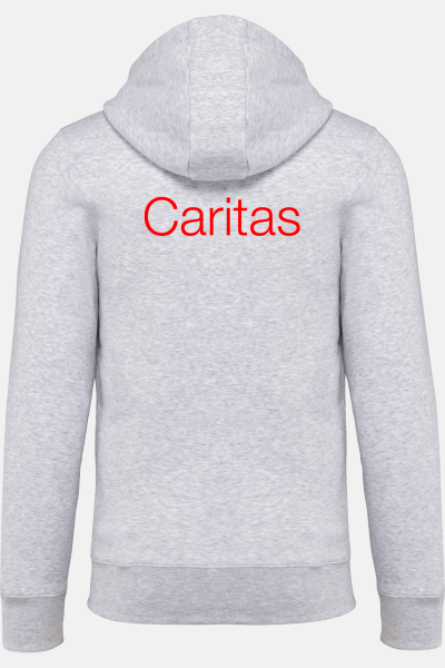 Hoodie Teyran - speziell für die Caritas, Farbe: asche, Größe: XS mit Druck des Logos der Caritas auf der Brust