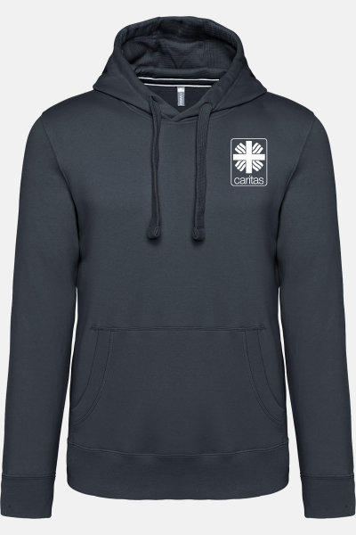 Hoodie Teyran - speziell für die Caritas, Farbe: anthrazit, Größe: XS mit Druck des Logos der Caritas auf der Brust