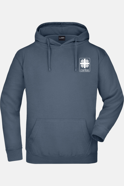 Caritas  Kapuzenpullover Calyen, gerade geschnitten, Farbe: anthrazit, Größe: S mit Druck des Logos der Caritas auf der Brust