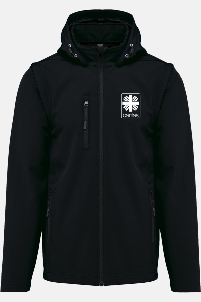 Unisex-Softshelljacke Felan - speziell für die Caritas, Farbe: schwarz, Größe: XS mit Druck des Logos der Caritas auf der Brust
