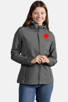 Caritas Softshelljacke Ulrike , tailliert geschnitten, Farbe: grau, Größe: S mit Druck des Logos der Caritas auf der Brust