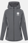 Caritas Softshelljacke Ulrike , tailliert geschnitten, Farbe: grau, Größe: S mit Druck des Logos der Caritas auf der Brust