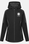 Caritas Softshelljacke Ulrike , tailliert geschnitten, Farbe: schwarz, Größe: S mit Druck des Logos der Caritas auf der Brust