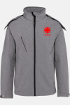 Caritas Softshelljacke Merle, tailliert geschnitten, Farbe: grau-meliert, Größe: S mit Druck des Logos der Caritas auf der Brust
