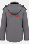 Caritas Softshelljacke Merle, tailliert geschnitten, Farbe: grau-meliert, Größe: S mit Druck des Logos der Caritas auf der Brust