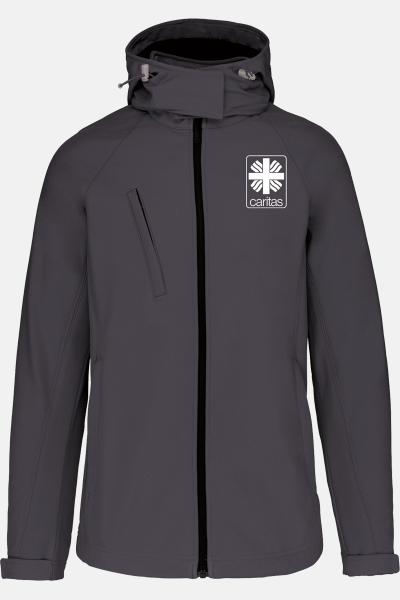 Caritas Softshelljacke Merle, tailliert geschnitten, Farbe: anthrazit, Größe: S mit Druck des Logos der Caritas auf der Brust