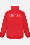 Fleecejacke Kaya - speziell für die Caritas, Farbe: rot, Größe: XS mit Stick des Logos der Caritas auf der Brust
