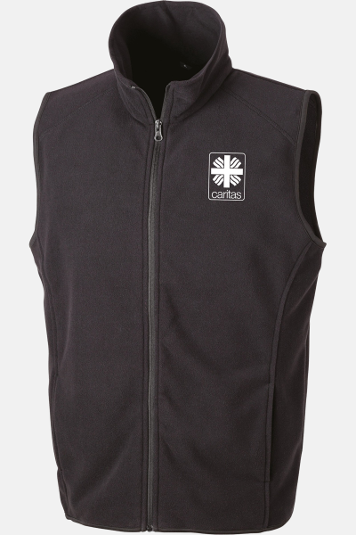 Unisex-Fleeceweste Qinn - speziell für die Caritas, Farbe: schwarz, Größe: XS mit Stick des Logos der Caritas auf der Brust