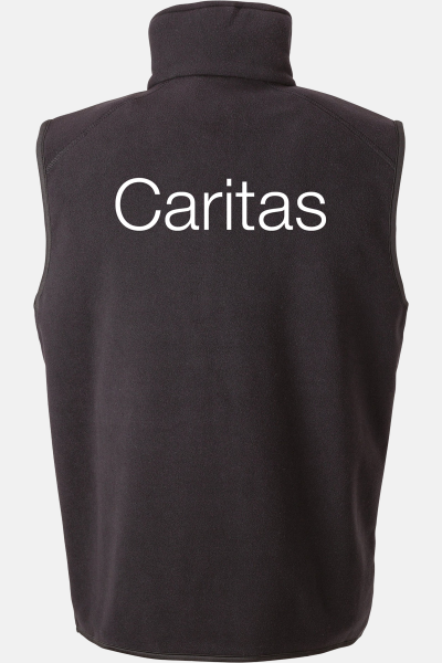 Unisex-Fleeceweste Qinn - speziell für die Caritas, Farbe: schwarz, Größe: XS mit Stick des Logos der Caritas auf der Brust