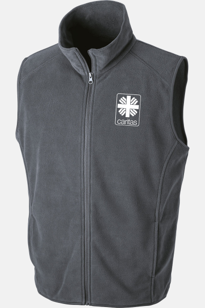 Unisex-Fleeceweste Qinn - speziell für die Caritas, Farbe: anthrazit, Größe: XS mit Stick des Logos der Caritas auf der Brust