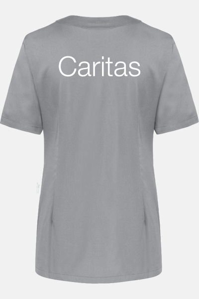 Damenkasack Veren - speziell für die Caritas, Farbe: grau, Größe: 34 mit Druck des Logos der Caritas auf der Brust