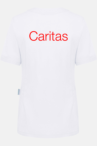 Damenkasack Veren - speziell für die Caritas, Farbe: weiß, Größe: 34 mit Druck des Logos der Caritas auf der Brust
