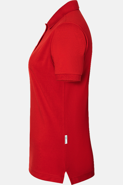 Poloshirt Tarona - speziell für die Caritas, tailliert geschnitten, Farbe: rot, Größe: XS mit Druck des Logos der Caritas auf der Brust