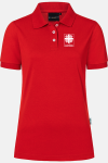 Poloshirt Tarona - speziell für die Caritas, tailliert geschnitten, Farbe: rot, Größe: XS mit Druck des Logos der Caritas auf der Brust