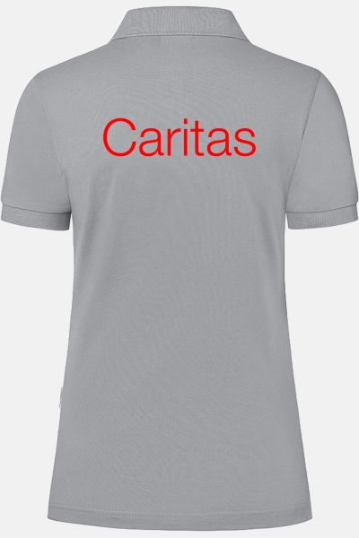 Poloshirt Tarona - speziell für die Caritas, tailliert geschnitten, Farbe: grau, Größe: XS mit Druck des Logos der Caritas auf der Brust