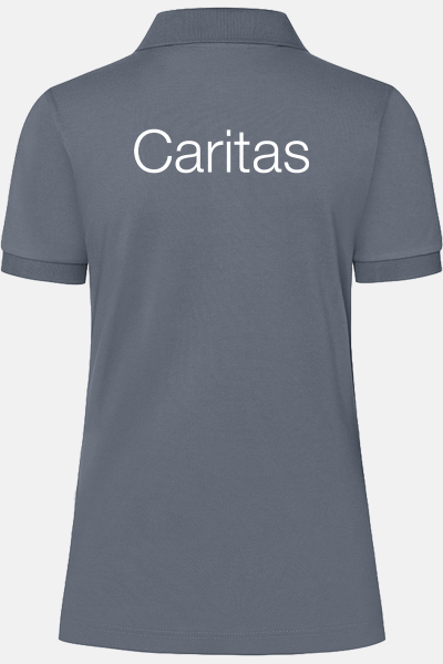 Poloshirt Tarona - speziell für die Caritas, tailliert geschnitten, Farbe: anthrazit, Größe: XS mit Druck des Logos der Caritas auf der Brust