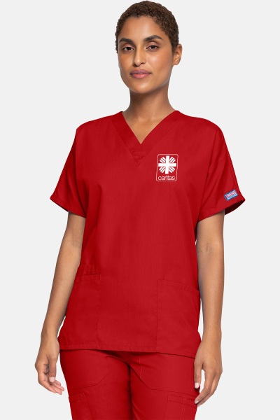 Unisex Kasack WWE4700 - speziell für die Caritas, Farbe: rot, Größe: XXS mit Druck des Logos der Caritas auf der Brust