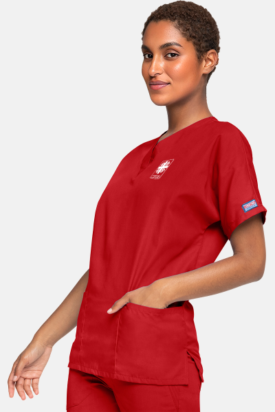 Unisex Kasack WWE4700 - speziell für die Caritas, Farbe: rot, Größe: XXS mit Druck des Logos der Caritas auf der Brust