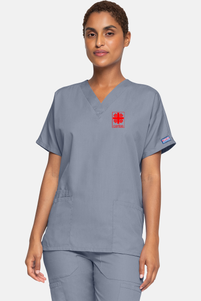 Unisex Kasack WWE4700 - speziell für die Caritas, Farbe: grau, Größe: XXS mit Druck des Logos der Caritas auf der Brust