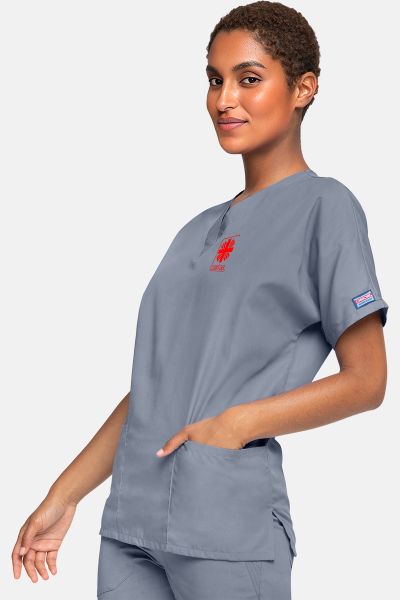 Unisex Kasack WWE4700 - speziell für die Caritas, Farbe: grau, Größe: XXS mit Druck des Logos der Caritas auf der Brust