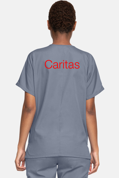 Unisex Kasack WWE4700 - speziell für die Caritas, Farbe: grau, Größe: XXS mit Druck des Logos der Caritas auf der Brust