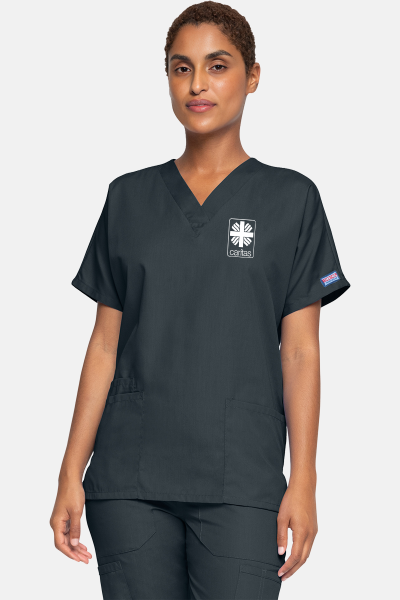 Unisex Kasack WWE4700 - speziell für die Caritas, Farbe: anthrazit, Größe: XXS mit Druck des Logos der Caritas auf der Brust