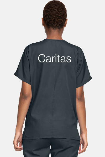 Unisex Kasack WWE4700 - speziell für die Caritas, Farbe: anthrazit, Größe: XXS mit Druck des Logos der Caritas auf der Brust