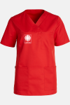 Damen Schlupfkasack Eika Premium - speziell für die Caritas, Farbe: rot, Größe: 3XL mit Druck des Logos der Caritas auf der Brust