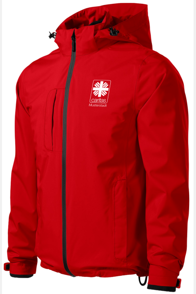 Unisex 3in1 Jacke Calysso - speziell für die Caritas, Farbe: rot, Größe: L mit Stick des Logos der Caritas auf der Brust