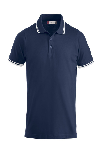 Unisex-Polohemd Benja mit kontrastfarbenen Doppelstreifen, Farbe: navy, Größe: XS