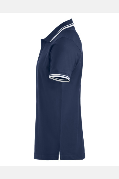 Unisex-Polohemd Benja mit kontrastfarbenen Doppelstreifen, Farbe: navy, Größe: XS
